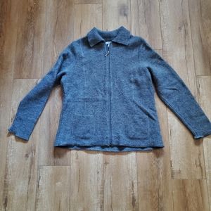 Croft & Barrow Womens Sweater Cardigan XL 100% Wool Gray Full Zip Pockets